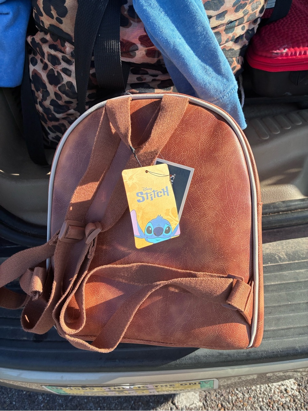 Disney Pink & Blue Stitch Mini Backpack with Brown Trim - Picture 2 of 2